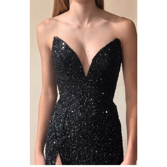 Ashley Lauren Black Sequin Mermaid Gown Size 00 Off-Shoulder Sweetheart Formal D - Picture 4 of 15